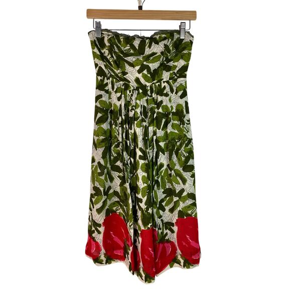 We Vera Women's Size 2 Cream Green Red Floral Strapless Lined A-Line Dress - Picture 1 of 10